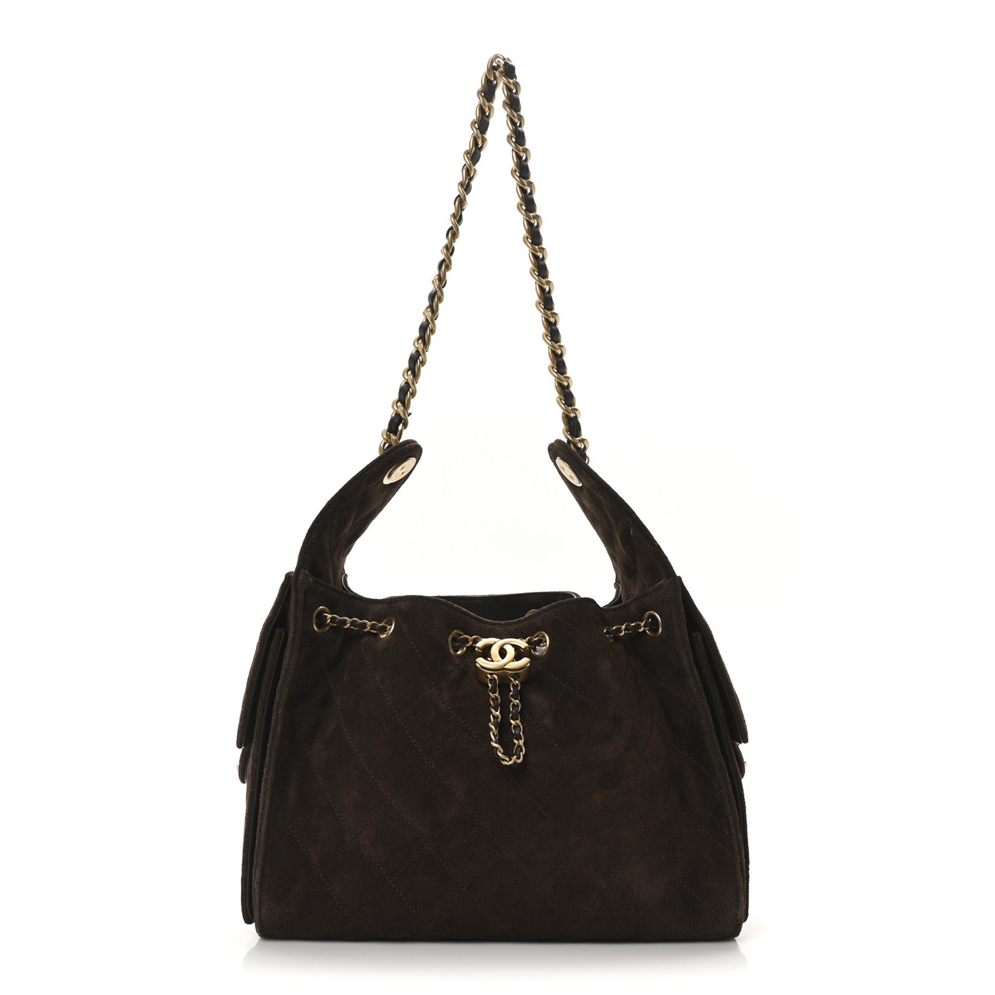 Suede Quilted Small Chanel 25 Handbag Dark Brown