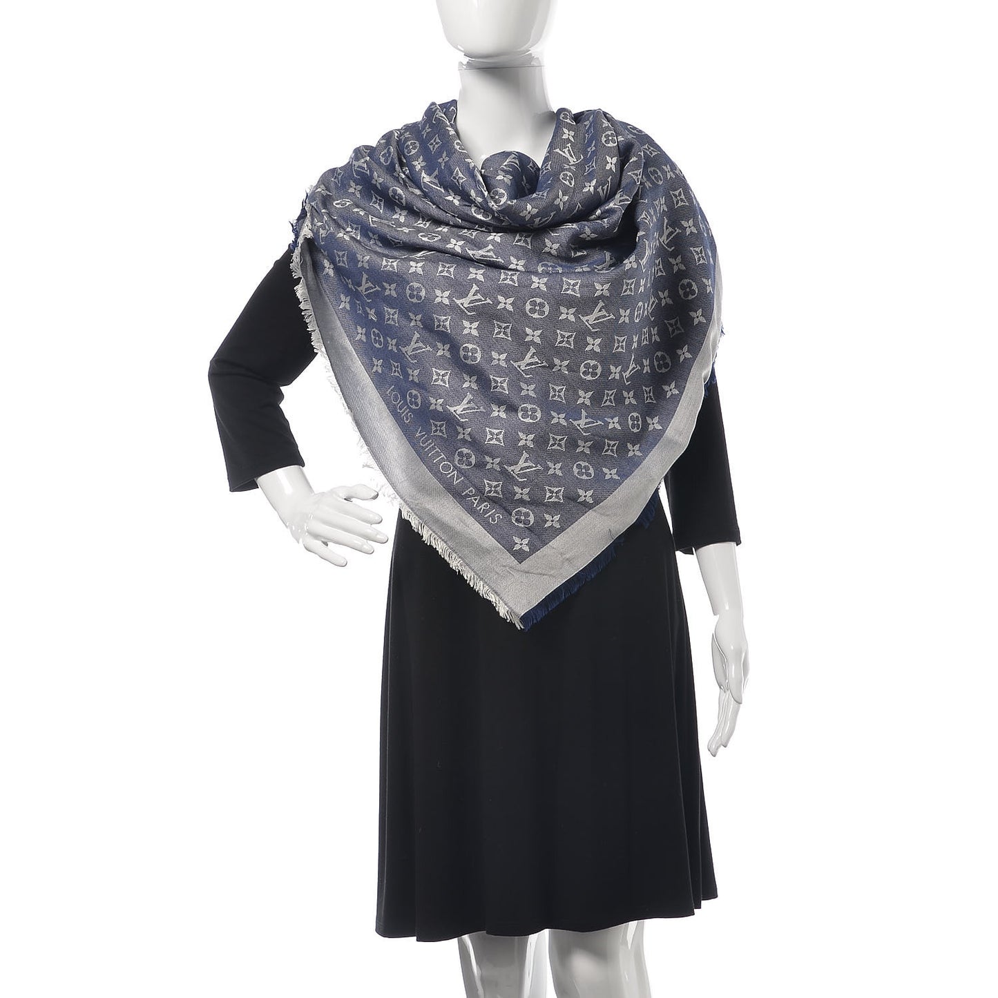 Silk Wool Monogram Denim Shawl Blue