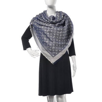 Louis Vuitton Silk Wool Monogram Denim Shawl Blue 2 of 5