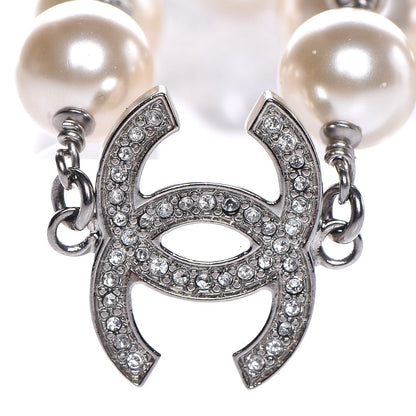 Chanel Crystal Pearl CC Long Necklace Silver 4 of 6