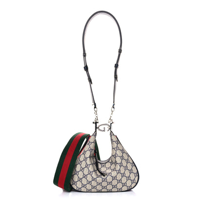 Gucci GG Supreme Monogram Textured Calfskin Web Small Attache Shoulder Bag Beige Blue 1 of 12
