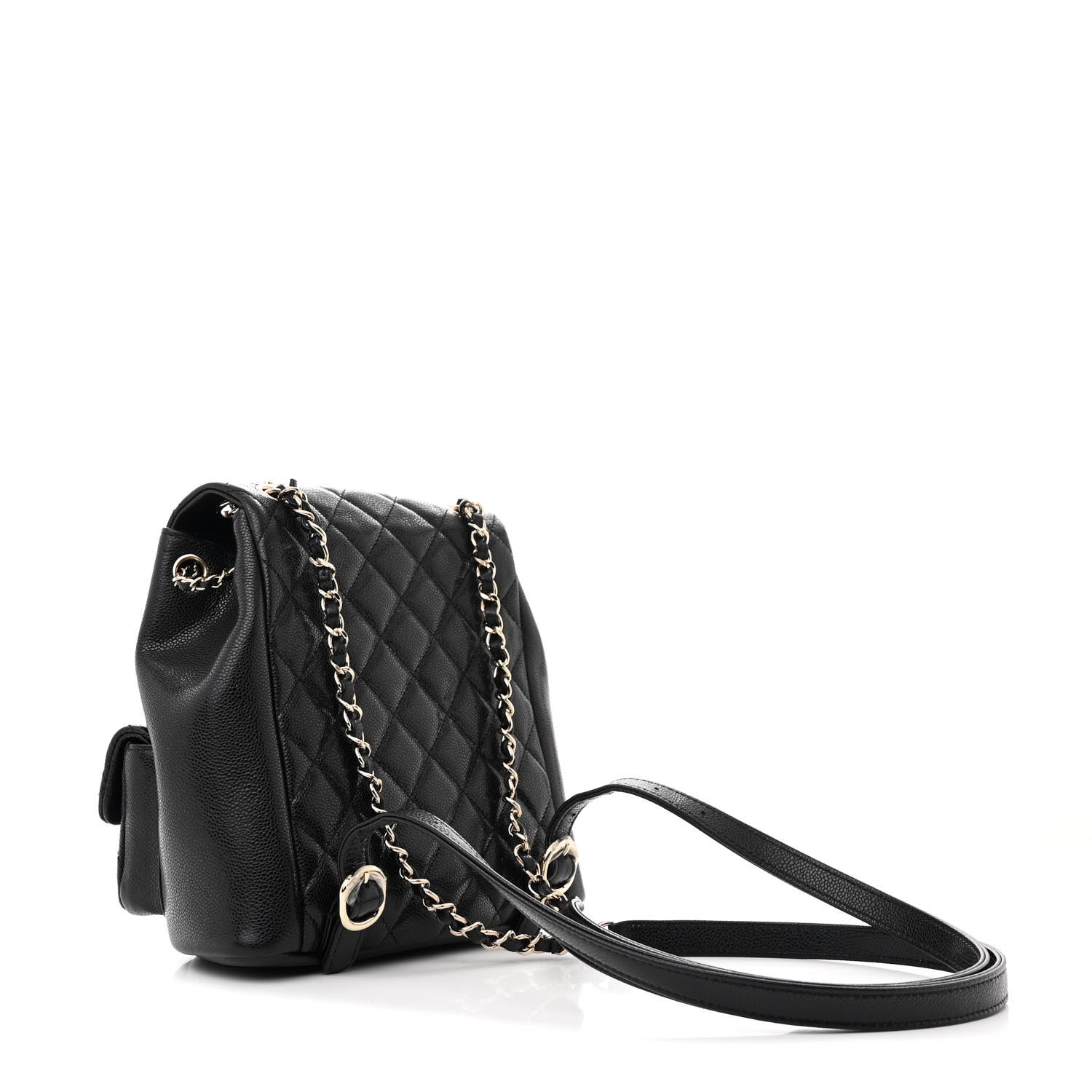 Chanel Shiny Caviar Quilted Medium Duma Pockets Drawstring Backpack Black 3 of 11