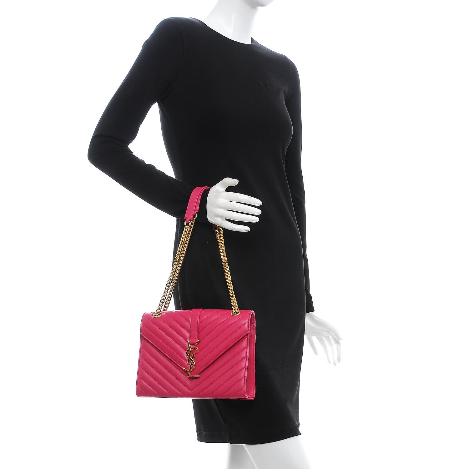 Saint Laurent Lambskin Matelasse Medium Monogram Satchel Fuchsia 2 of 8