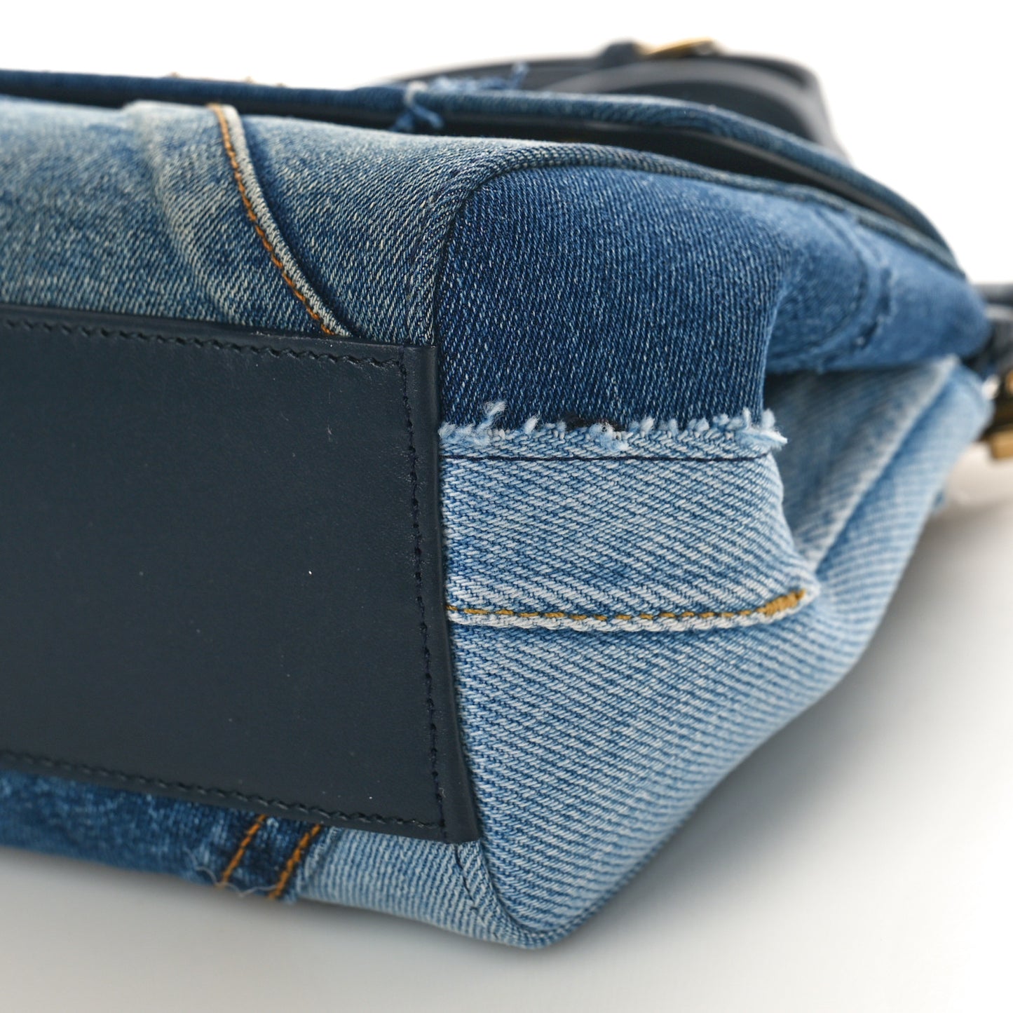 Calfskin Denim Patchwork Mini Miss Sicily Satchel Blue