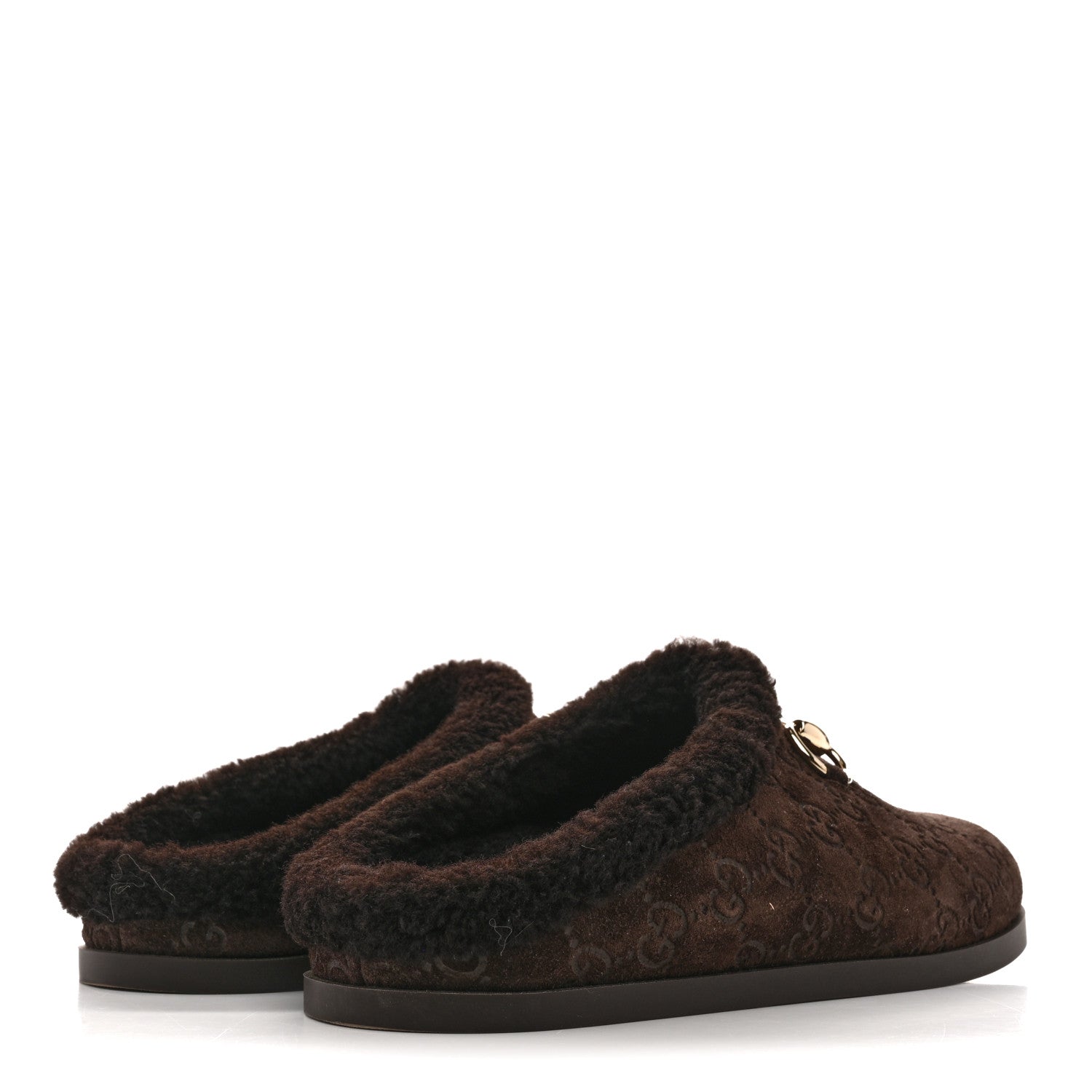 Gucci Suede GG Debossed Shearling Womens Horsebit Mules 36 Dark Brown 5 of 8