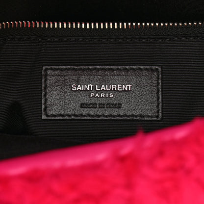 Saint Laurent Merino Shearling Lambskin Quilted Small Loulou Puffer Monogram Chain Satchel Fuchsia 7 of 11