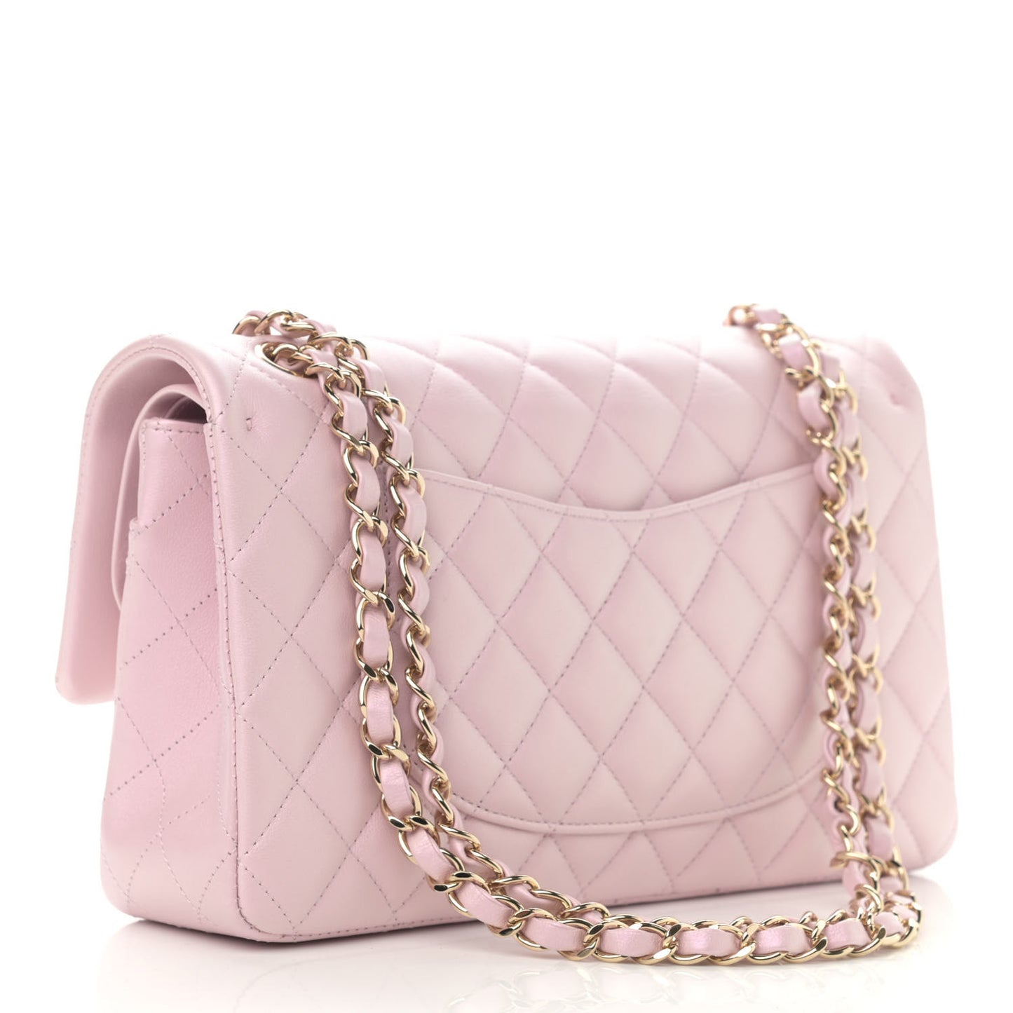 Iridescent Calfskin Quilted Medium Double Flap Light Pink