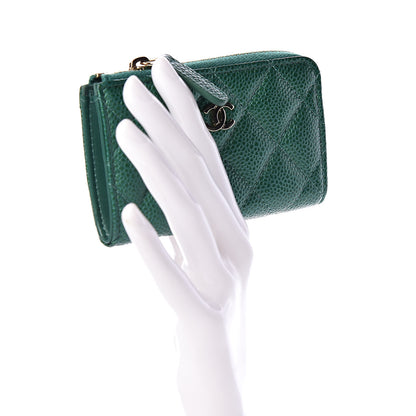Chanel Metallic Caviar Quilted Key Holder Case Green 2 of 8