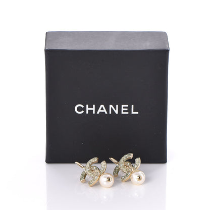 Chanel Crystal Pearl CC Drop Earrings Light Gold 8 of 8