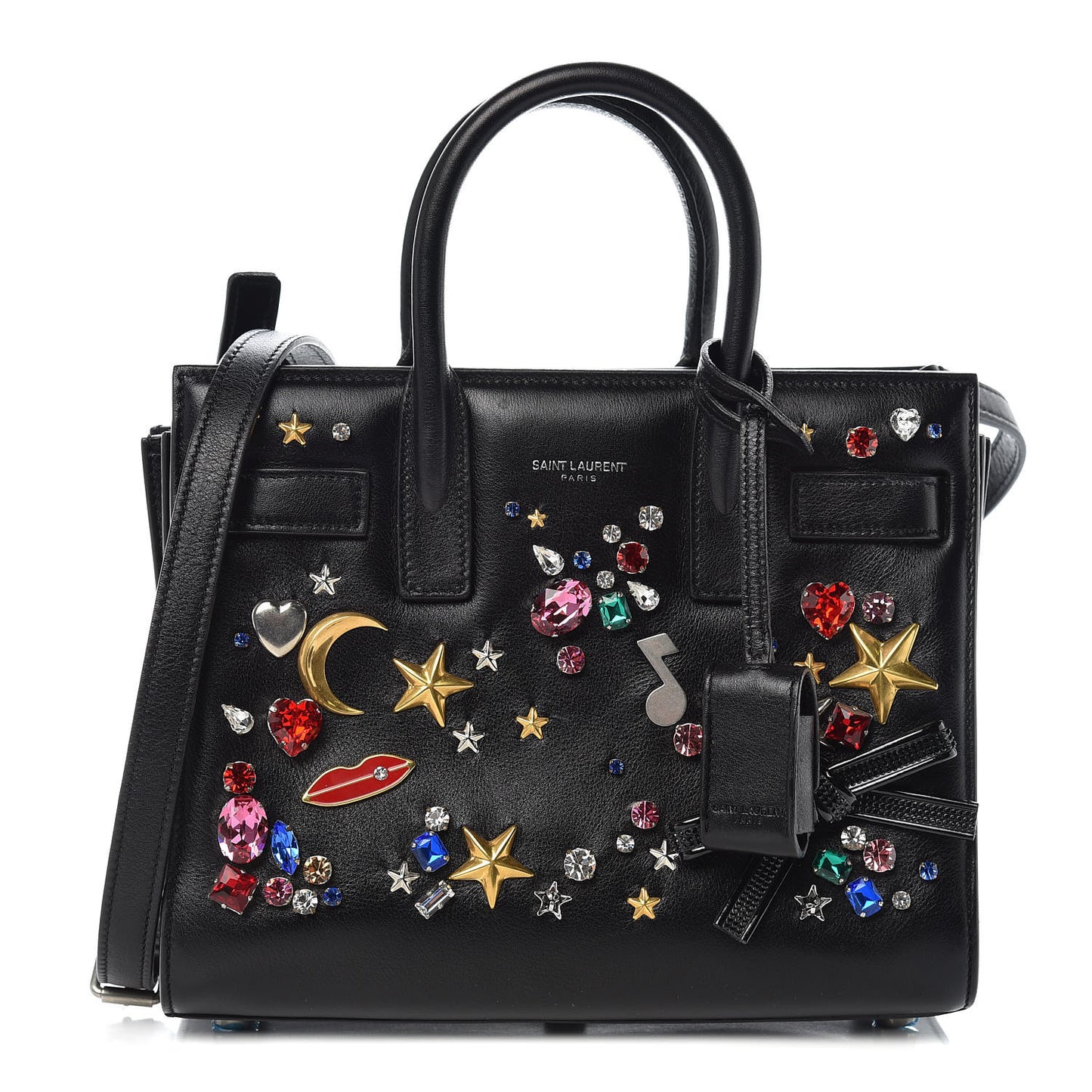 Calfskin Crystal Embellished Nano Sac de Jour Black