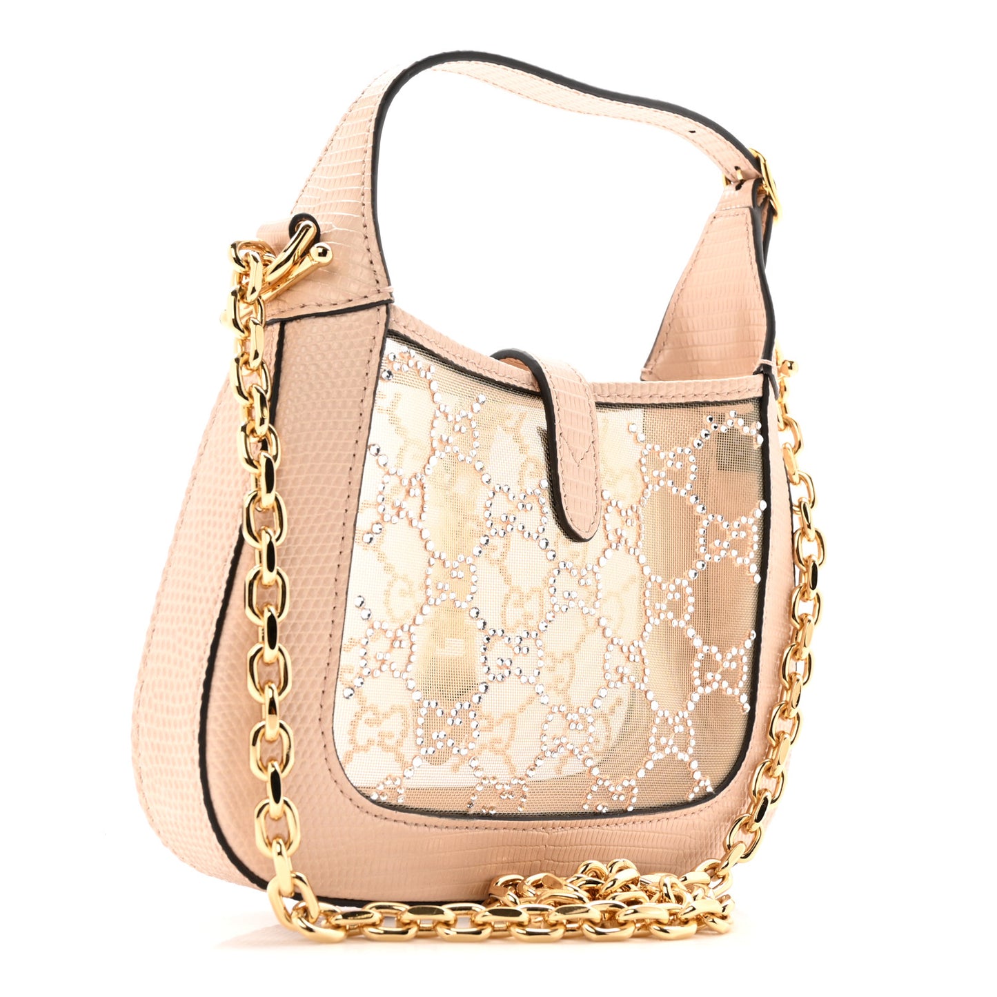 Lizard Mesh Crystal GG Monogram Mini Jackie 1961 Hobo Light Powder Skin Rose