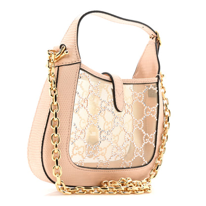 Gucci Lizard Mesh Crystal GG Monogram Mini Jackie 1961 Hobo Light Powder Skin Rose 3 of 10