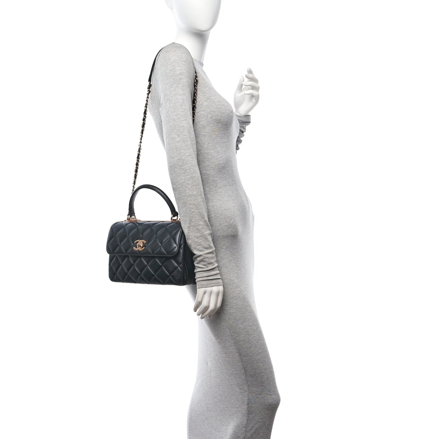 Lambskin Quilted Small Trendy CC Dual Handle Flap Bag Black