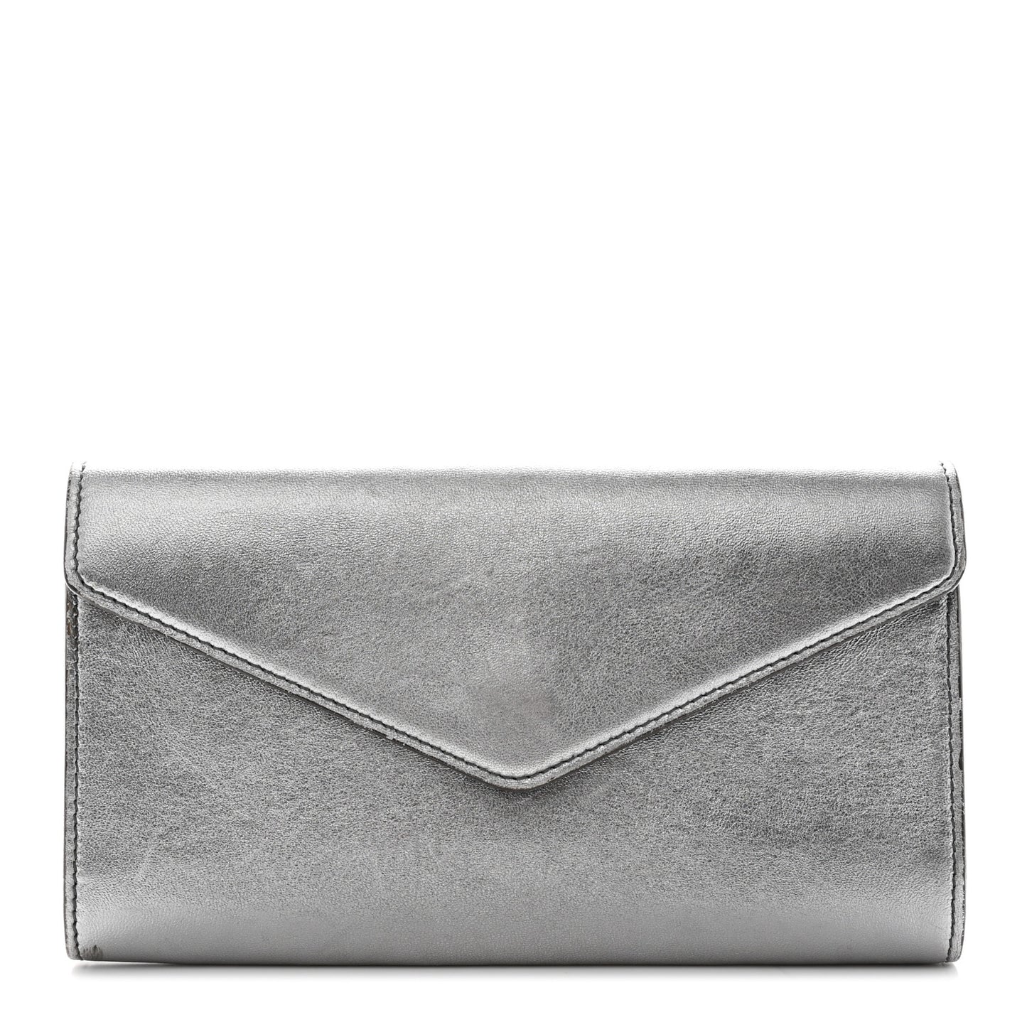 Metallic Calfskin Y-Mail Clutch Silver