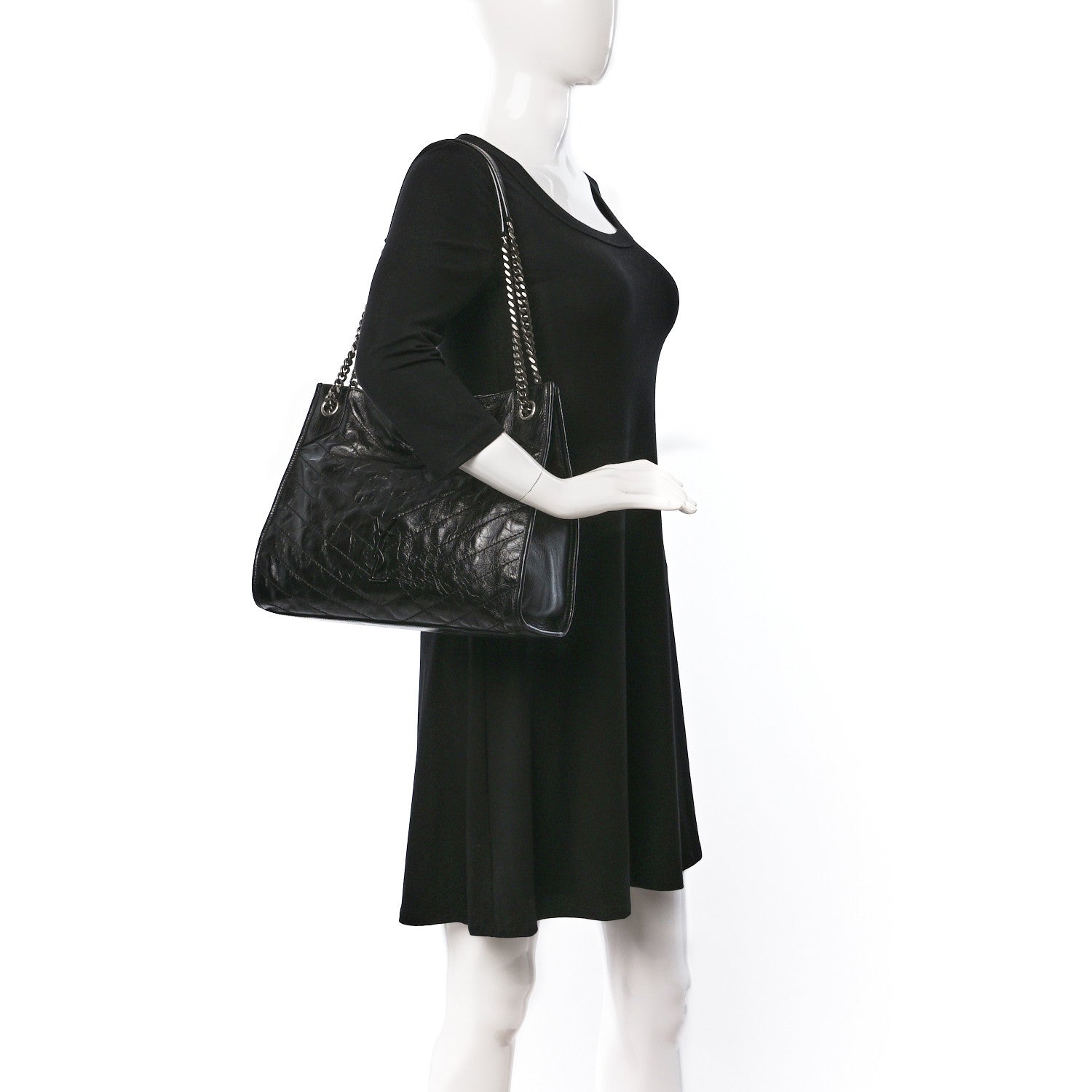 Saint Laurent Crinkled Calfskin Matelasse Monogram Medium Niki Shopper Tote Black 2 of 9