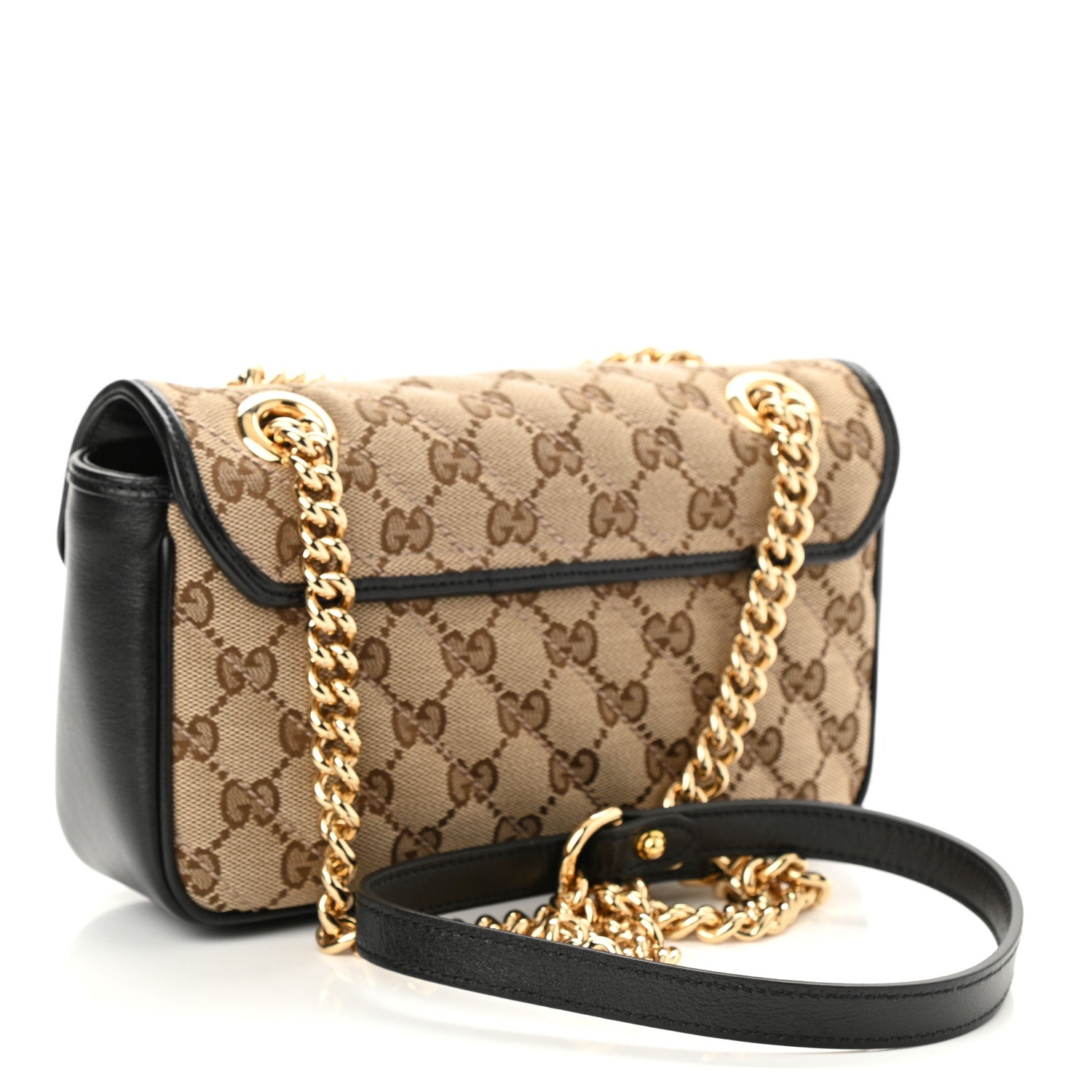 Gucci Monogram Matelasse Diagonal Mini GG Marmont Shoulder Bag Beige Black 3 of 8