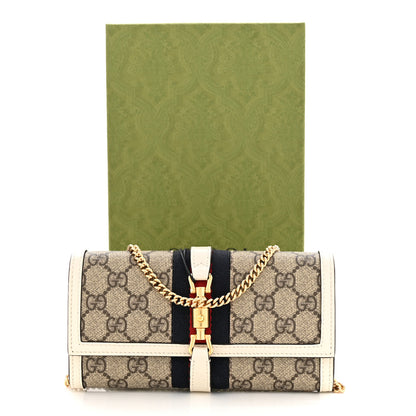 Gucci GG Supreme Monogram Textured Calfskin Web Jackie 1961 Chain Wallet Beige Ebony Mystic White 12 of 12
