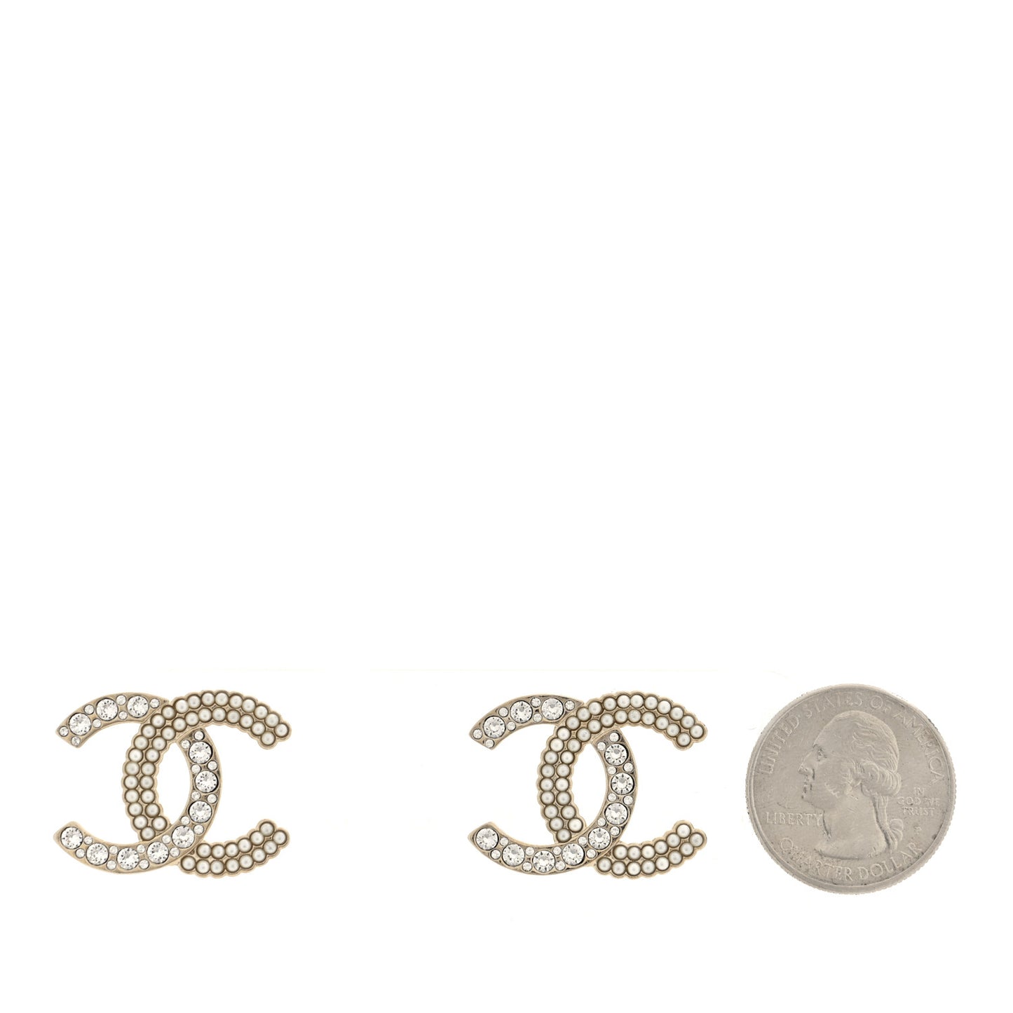 Pearl Crystal CC Earrings Gold