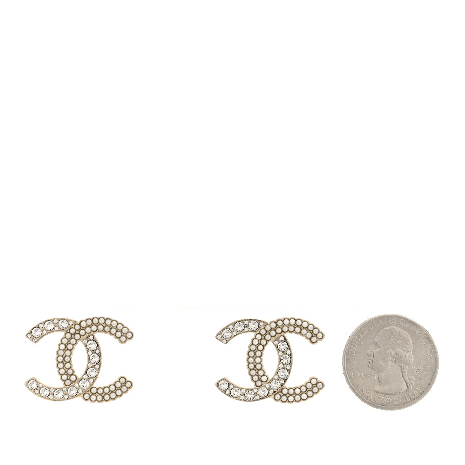 Chanel Pearl Crystal CC Earrings Gold 1 of 4