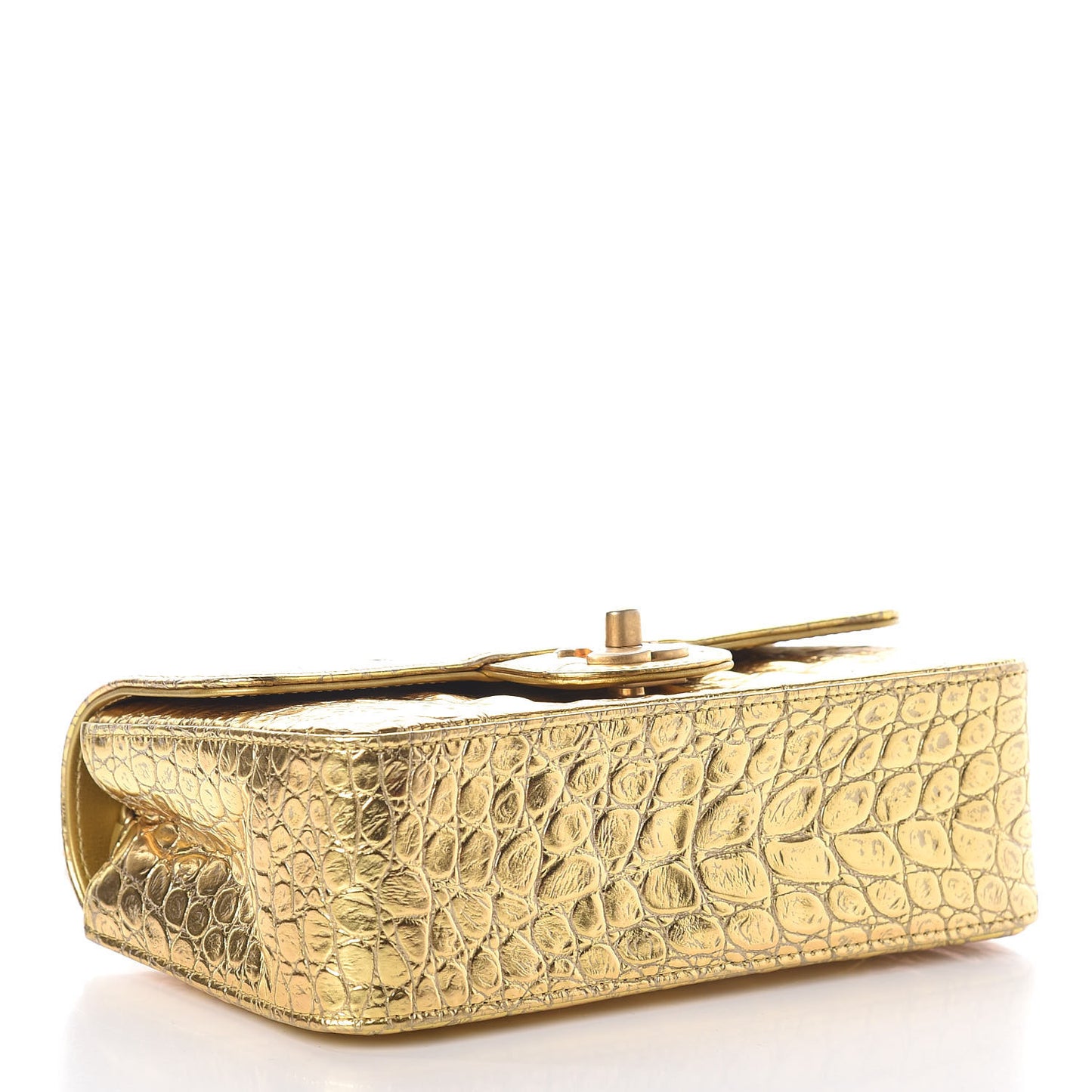 Metallic Calfskin Crocodile Embossed Mini Flap Gold