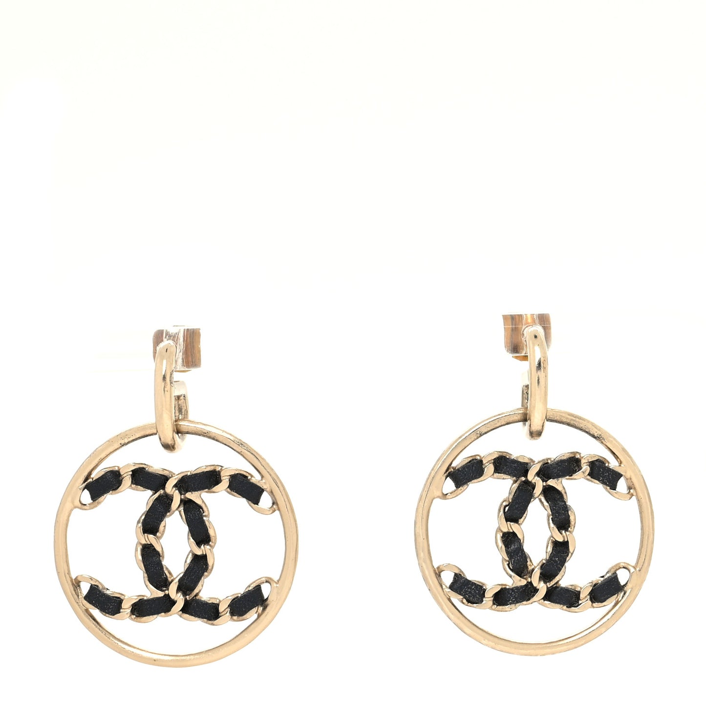 Lambskin High Society CC Round Drop Earrings Gold Black
