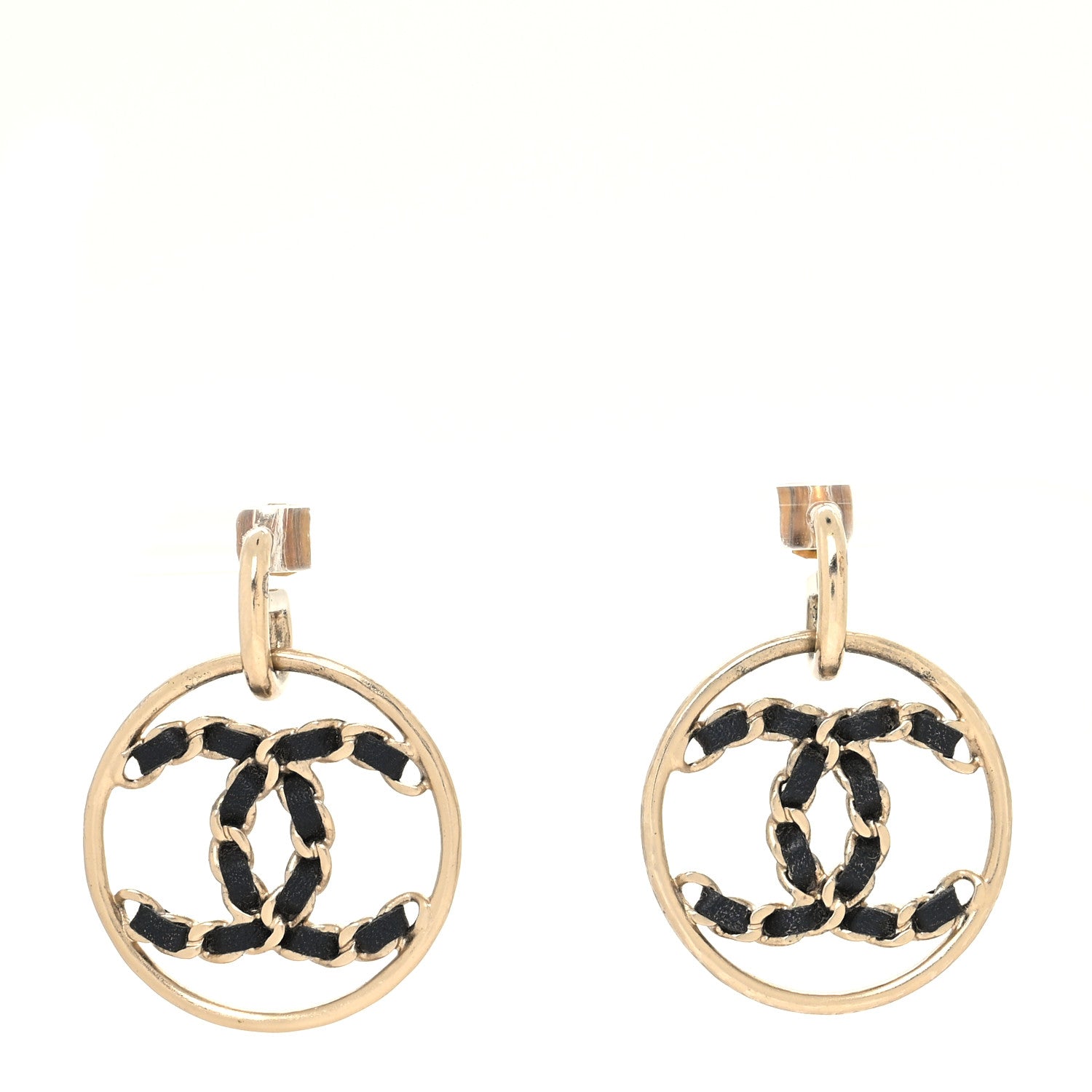 Chanel Lambskin High Society CC Round Drop Earrings Gold Black 1 of 4
