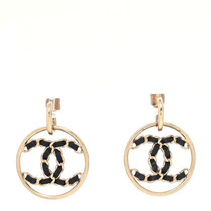 Chanel Lambskin High Society CC Round Drop Earrings Gold Black 1 of 4