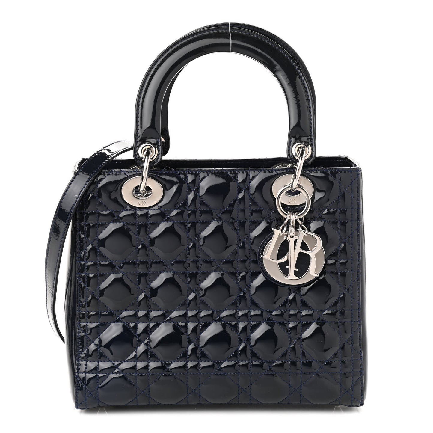 Patent Cannage Medium Lady Dior Navy Blue