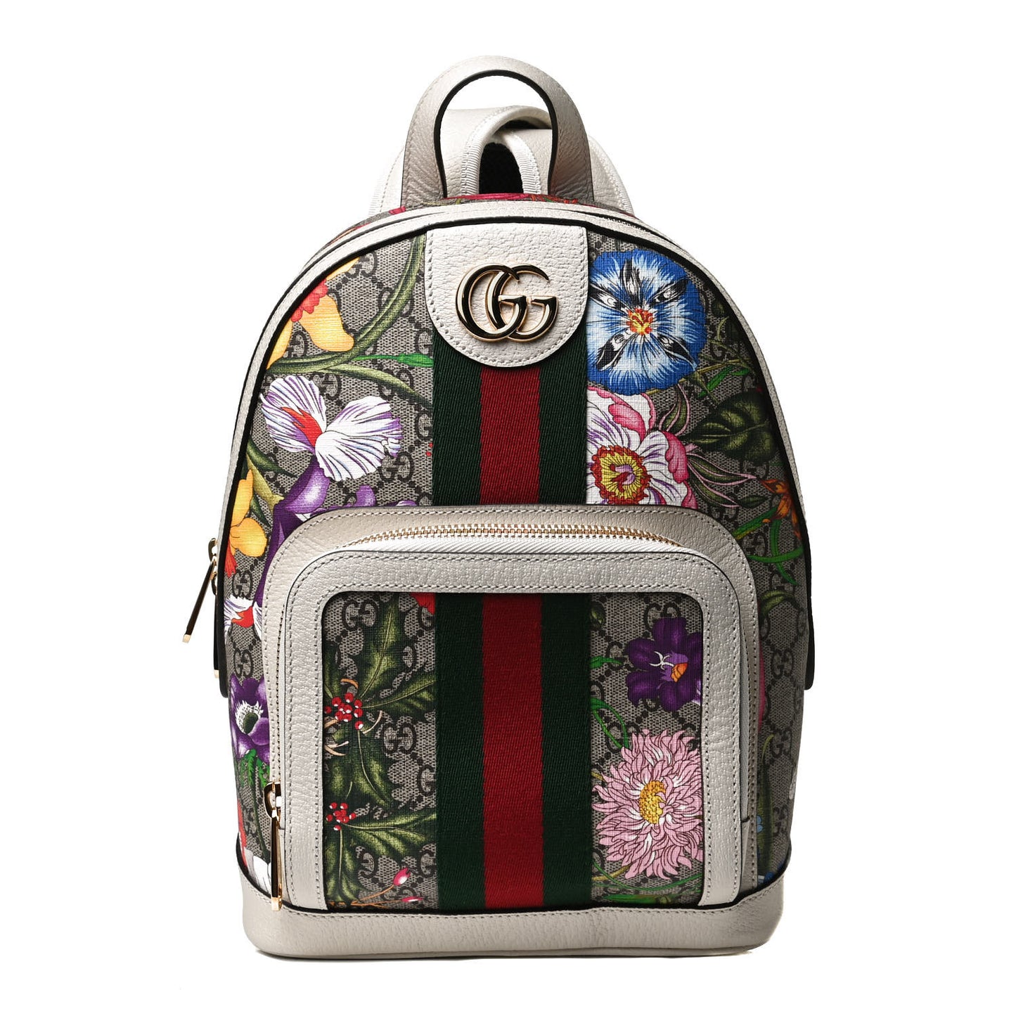 GG Supreme Monogram Flora Web Small Ophidia Day Backpack White