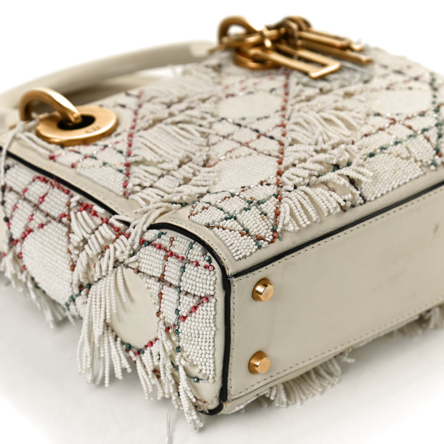 Christian Dior Lambskin Beaded Fringe Mini Lady Dior White 7 of 12