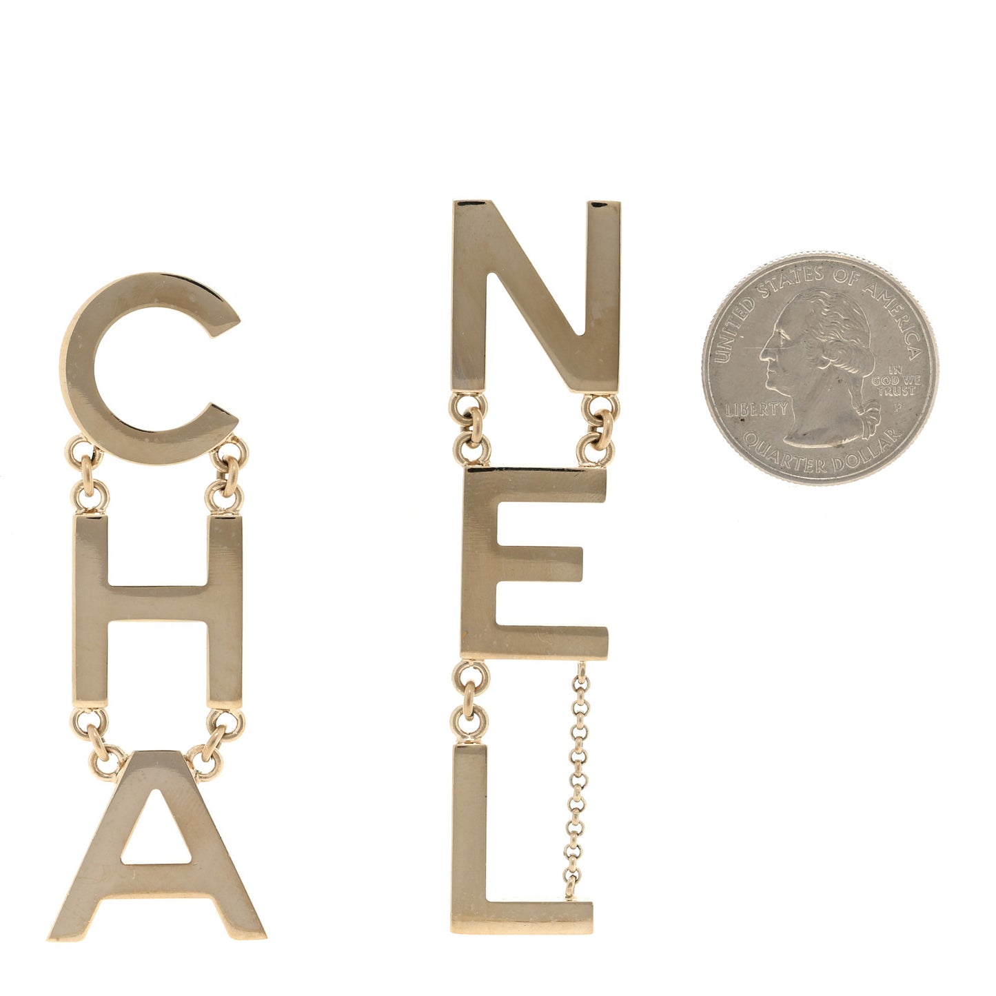 Metal Cha-Nel Logo Drop Earrings Gold