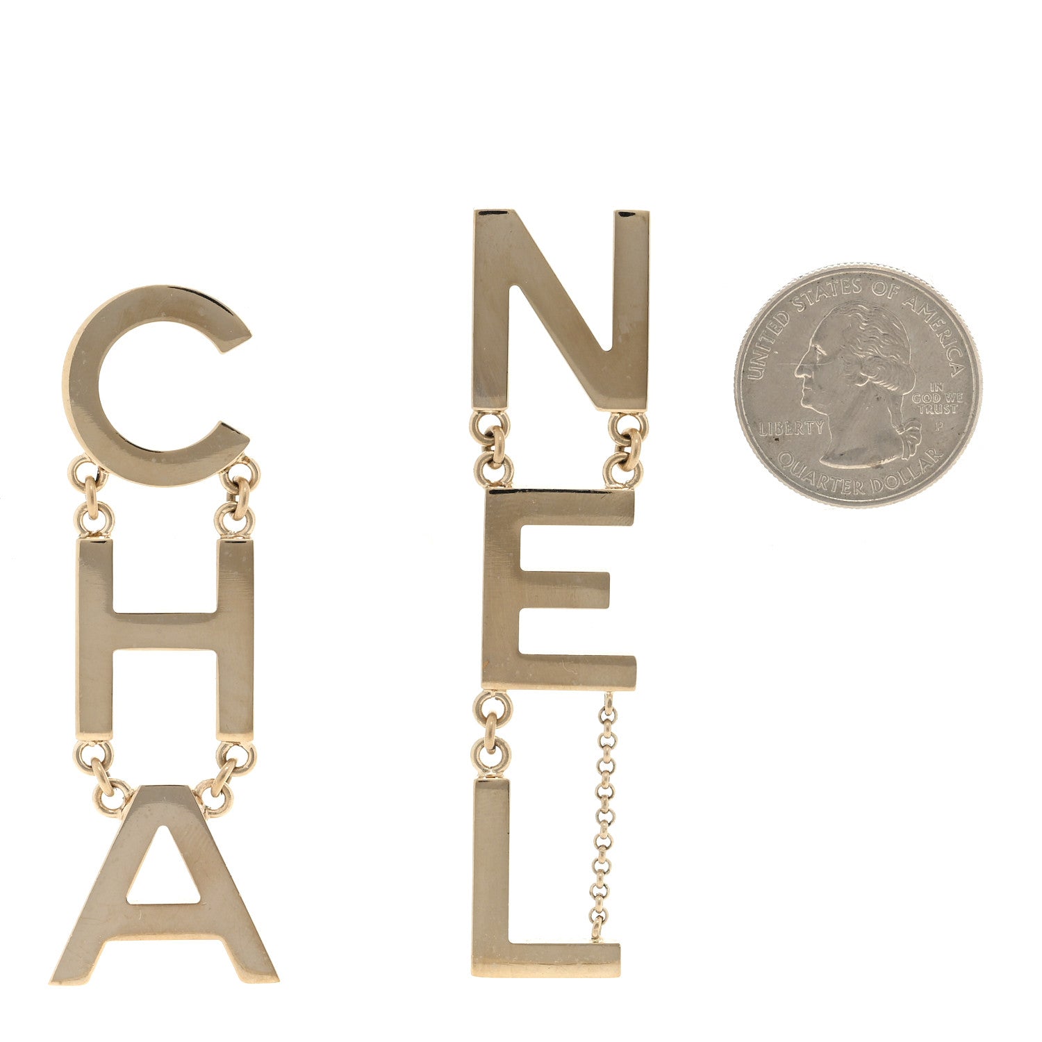 Chanel Metal Cha-Nel Logo Drop Earrings Gold 2 of 4