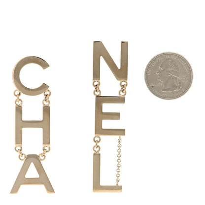 Chanel Metal Cha-Nel Logo Drop Earrings Gold 2 of 4