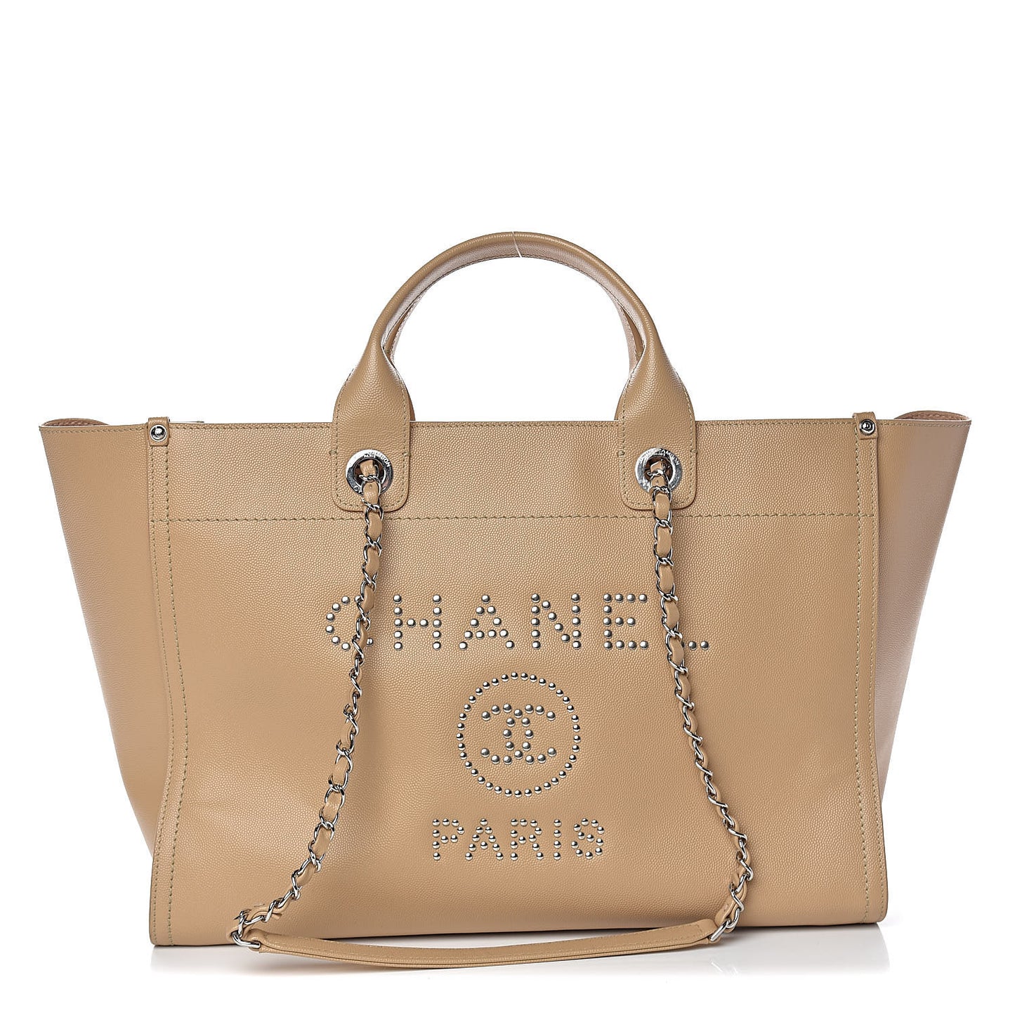Caviar Large Studded Deauville Tote Beige