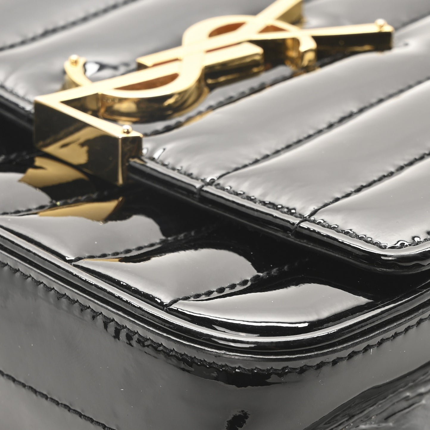 Patent Calfskin Matelasse Monogram Small Vicky Chain Bag Black