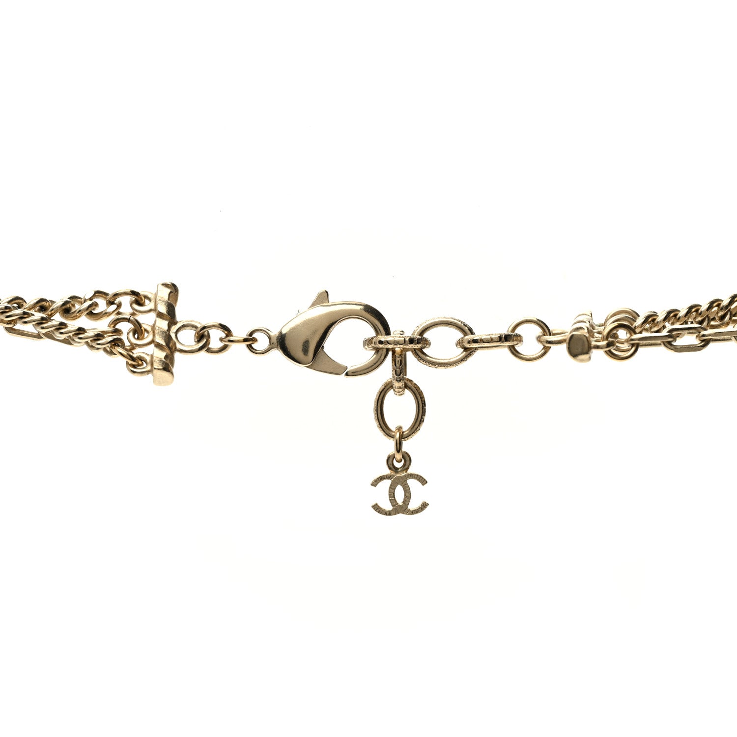 Chanel Baguette Crystal Gripoix Poured Glass CC Multi Strand Chain Necklace Light Gold 5 of 6