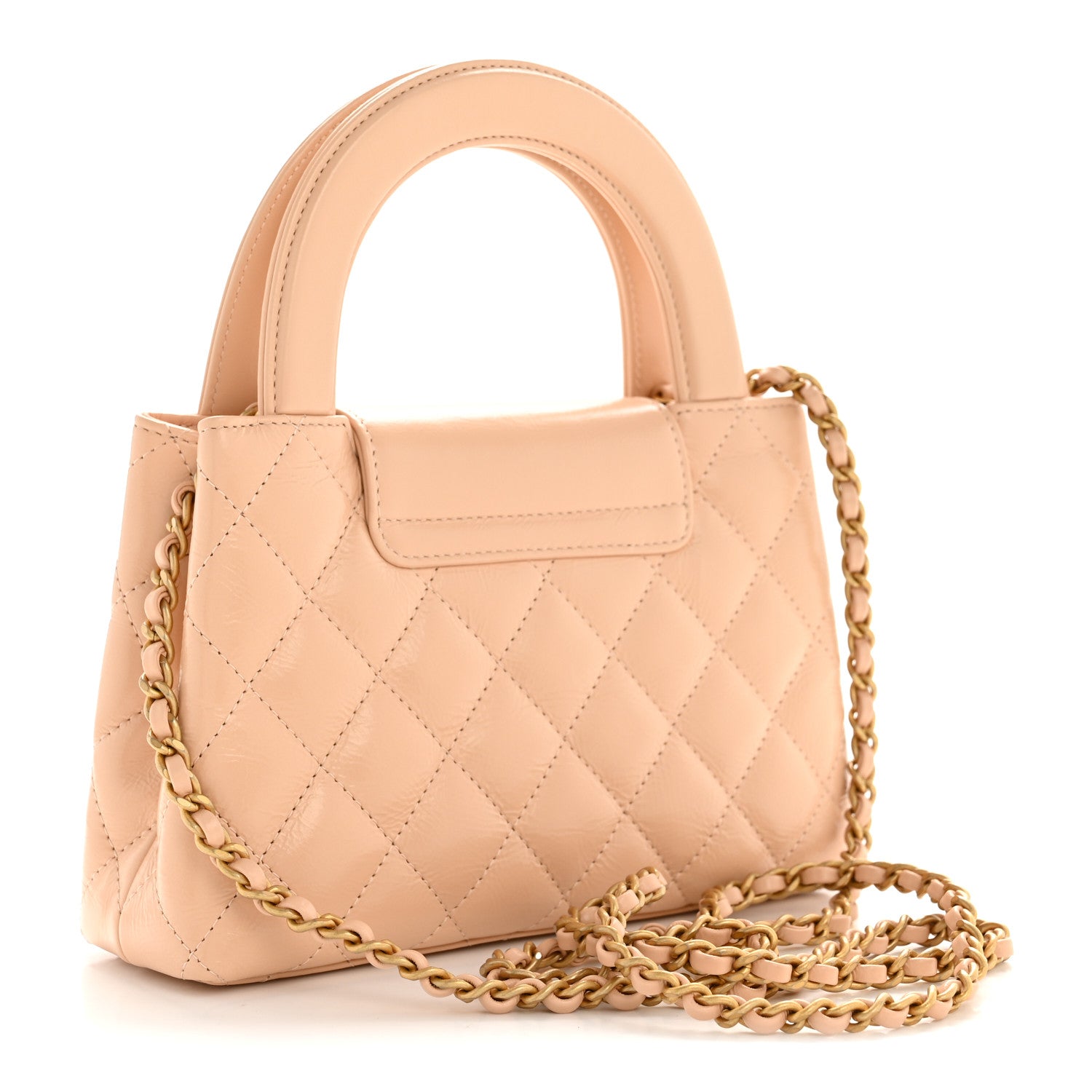 Chanel Shiny Aged Calfskin Quilted Nano Kelly Shopper Beige 3 of 10