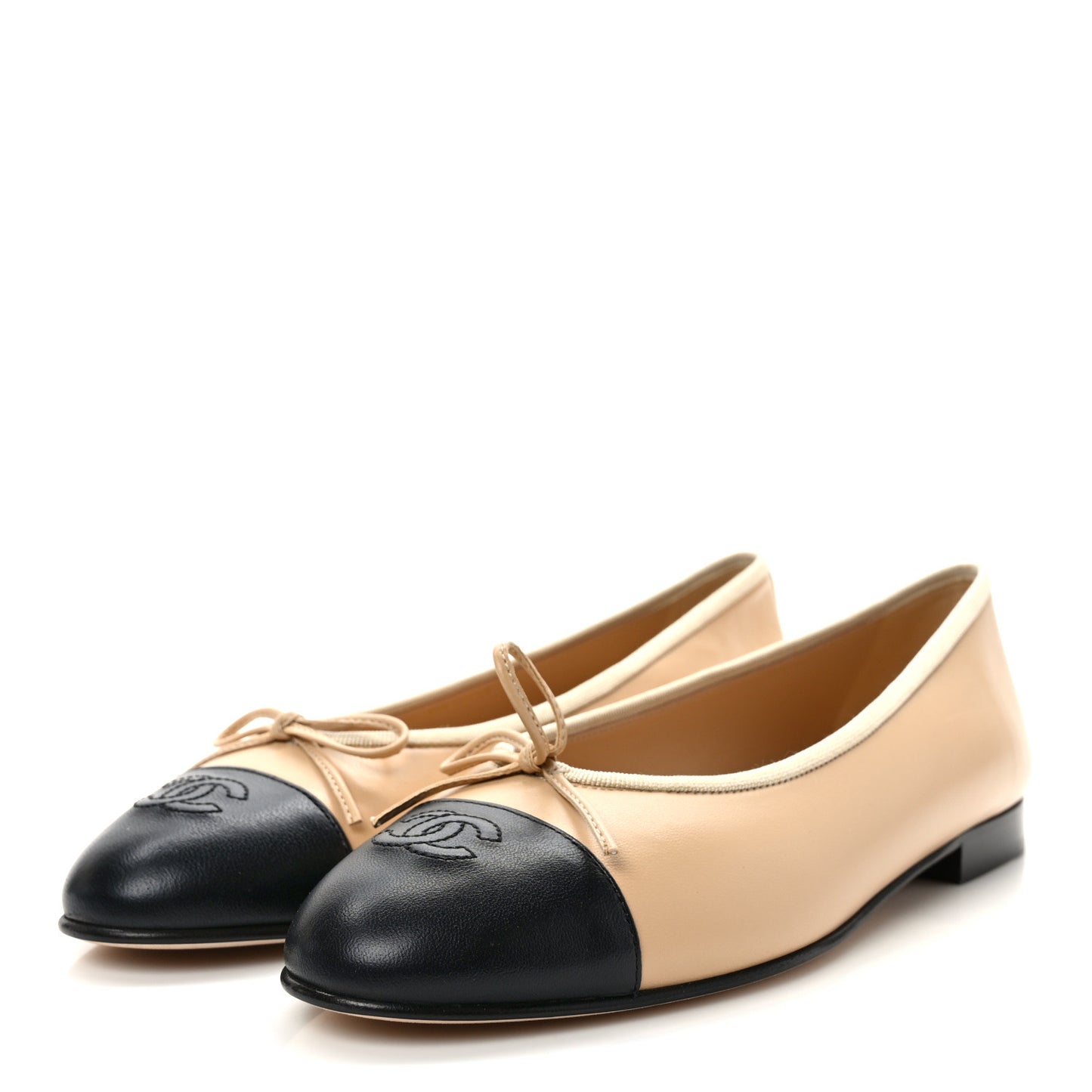 Lambskin Cap Toe CC Ballerina Flats 41 Beige Black