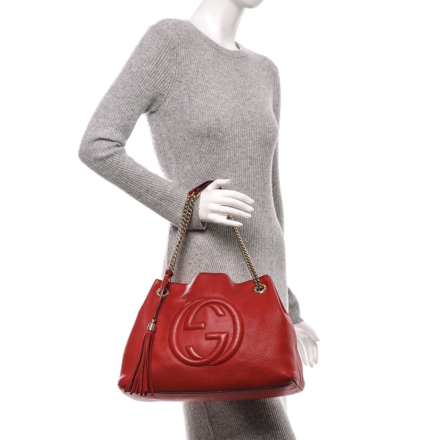Gucci Pebbled Calfskin Medium Soho Chain Shoulder Bag Tabasco Red 2 of 7