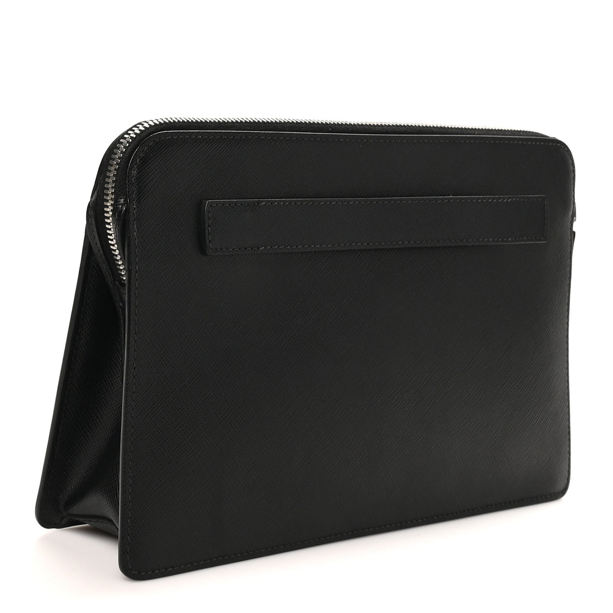 Prada Saffiano Travel Metal Triangle Logo Slip Handle Wristlet Pouch Black 3 of 7