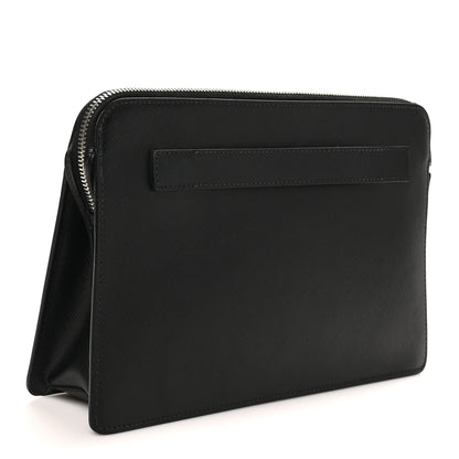 Prada Saffiano Travel Metal Triangle Logo Slip Handle Wristlet Pouch Black 3 of 7