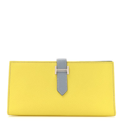 Hermes Epsom Bi-Color Bearn Gusset Wallet Lime Bleu Lin 2 of 14