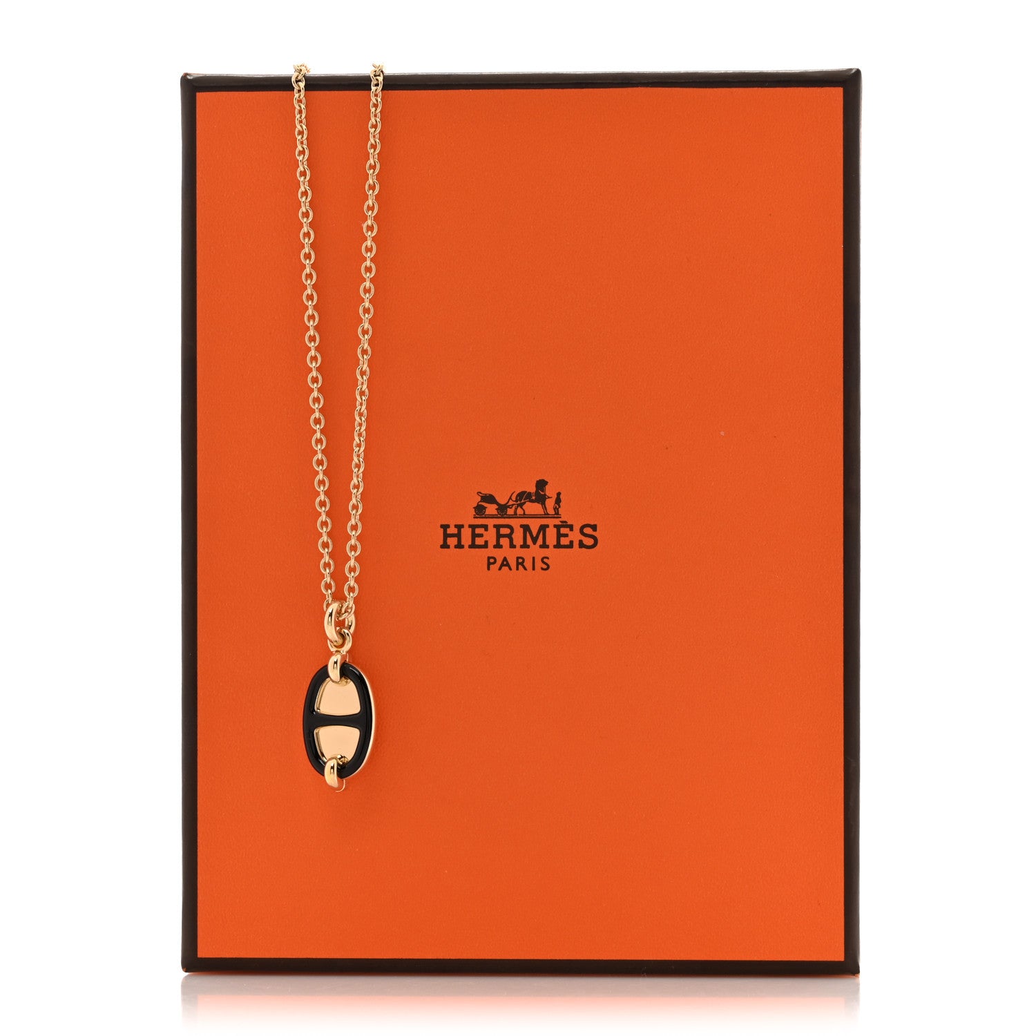 Hermes Metal Enamel Mini Maillon Pendant Necklace Black 5 of 5