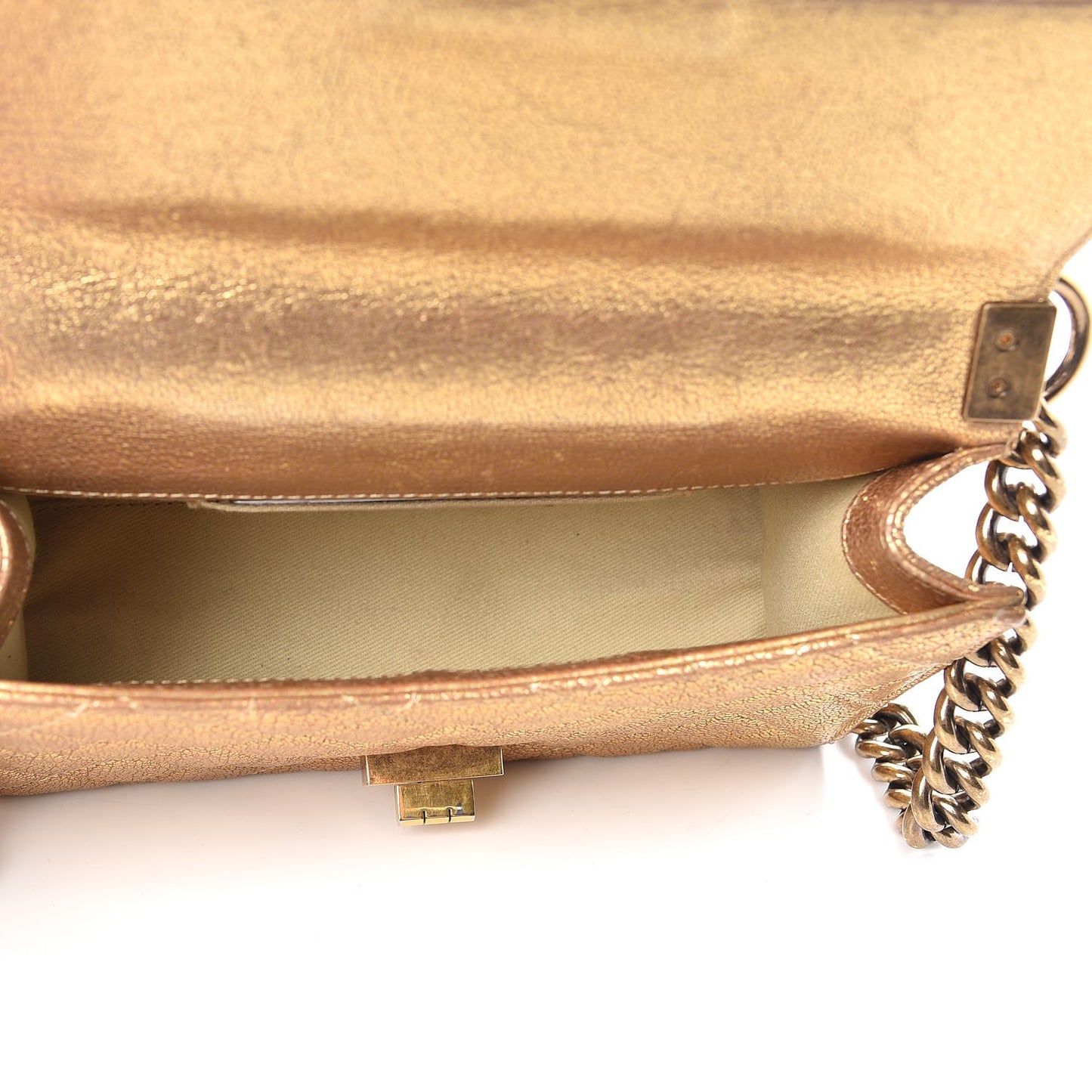 Metallic Goatskin Quilted Rita Flap Gold