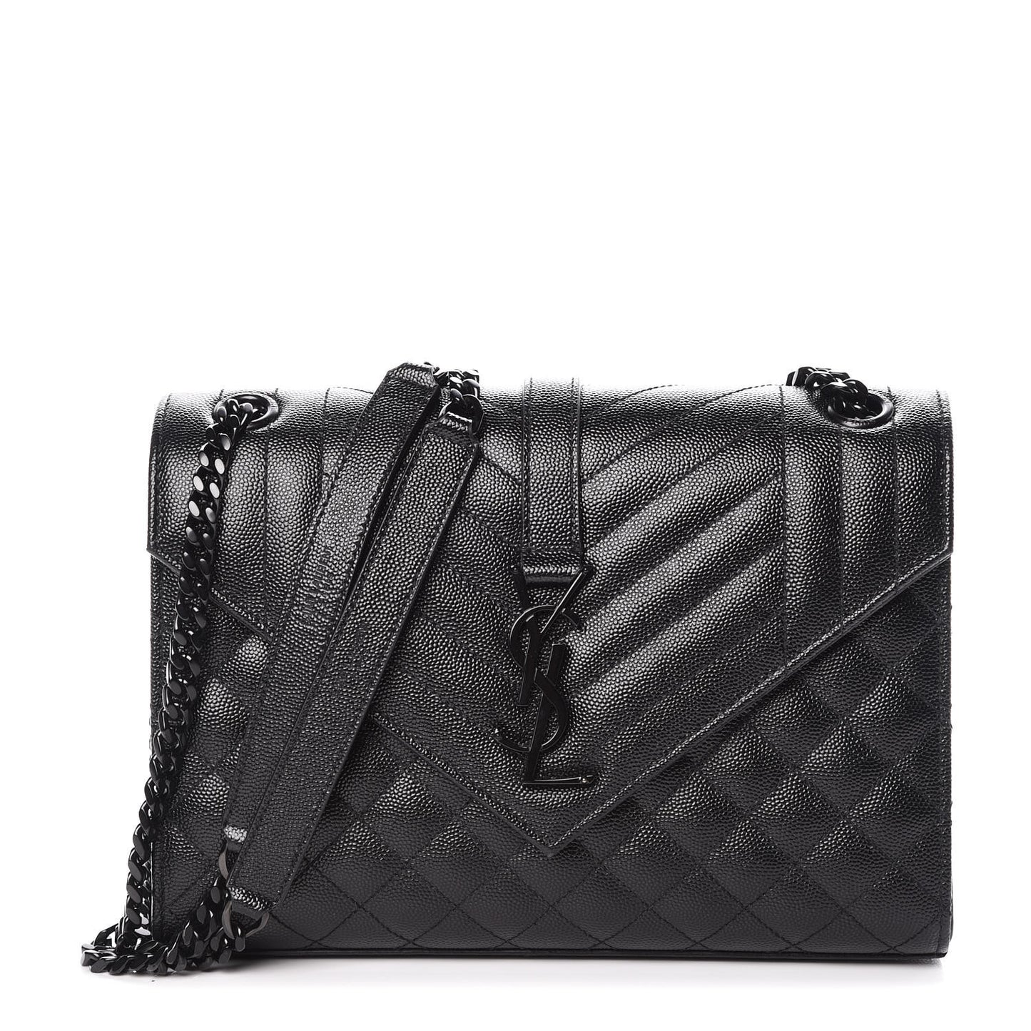 Grain De Poudre Textured Mixed Matelasse Triquilt Medium Monogram Satchel Black