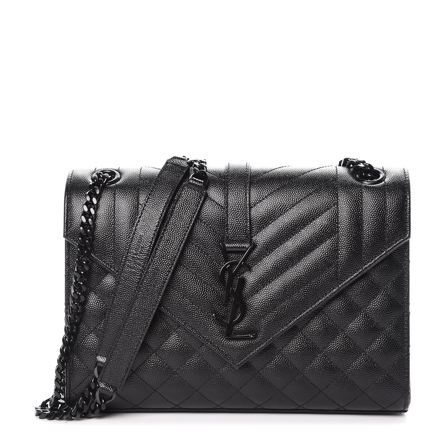 Saint Laurent Grain De Poudre Textured Mixed Matelasse Triquilt Medium Monogram Satchel Black 1 of 9