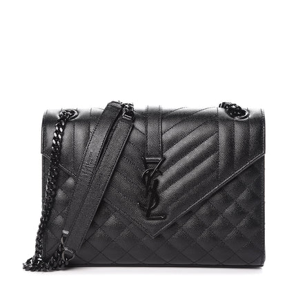 Saint Laurent Grain De Poudre Textured Mixed Matelasse Triquilt Medium Monogram Satchel Black 1 of 9