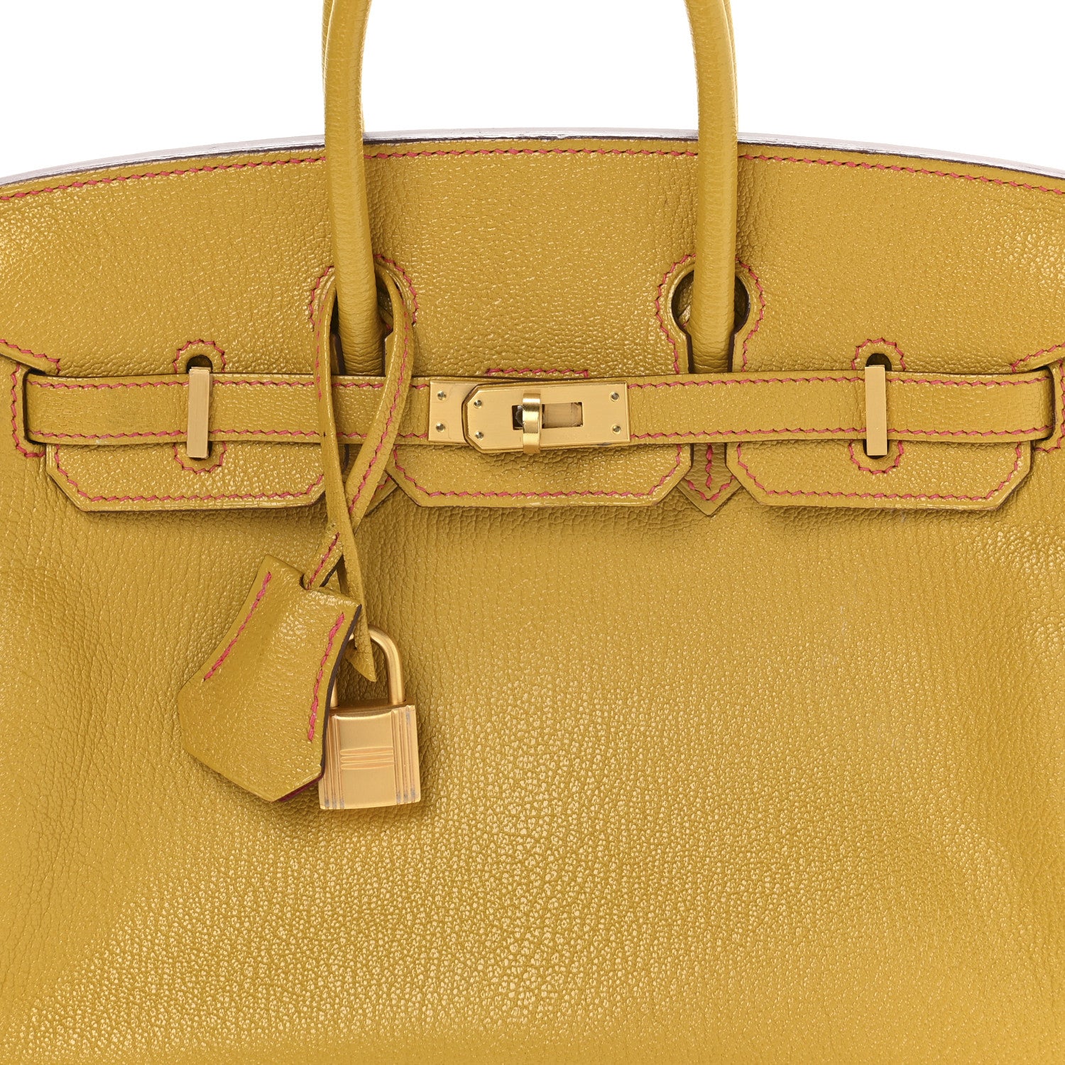 Hermes Chevre Mysore Horseshoe Birkin 25 Jaune Ambre Rose Extreme 8 of 11