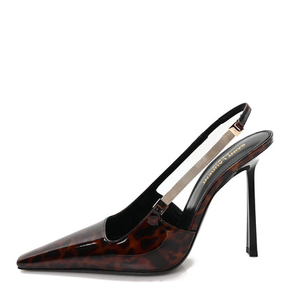 Saint Laurent Vernice Grupy Leopard Print Blake 110 Slingback Pumps 39 Manto Natural Black 1 of 10
