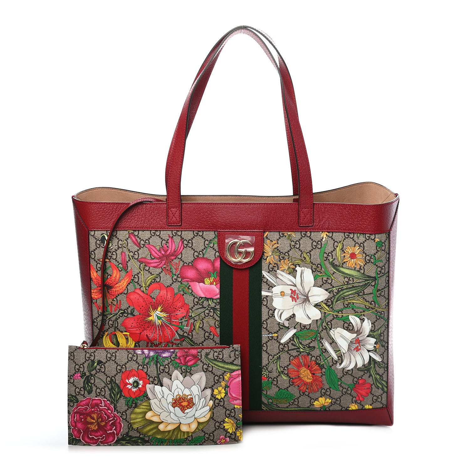 Gucci GG Supreme Monogram Flora Web Large Ophidia Tote Red 1 of 9